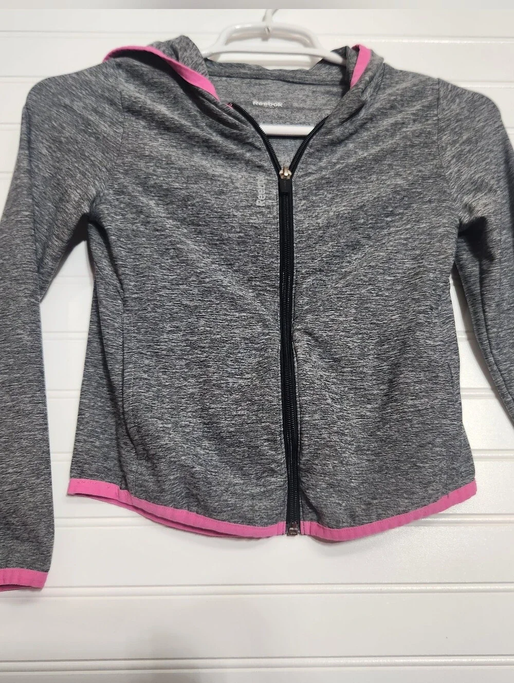 Reebok Girls XS (6-8) Heather Gray And Pink Zip Up Jacket With Hood